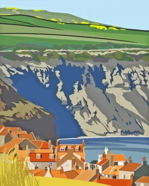 Illustration Robin Hood Bay Village Diamond Painting