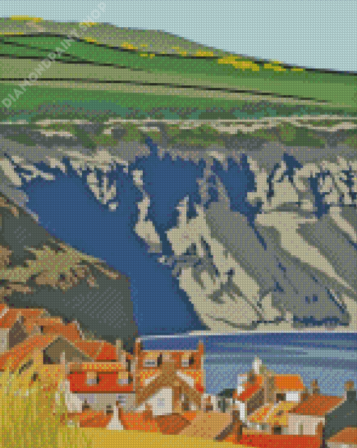 Illustration Robin Hood Bay Village Diamond Painting