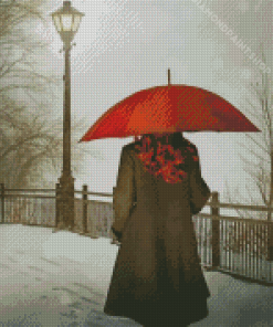 Lady Walking With Umbrella Diamond Painting