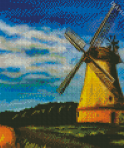 Vintgae Old Windmil In Landscape Art By Diamond Painting