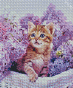 Purple Flowers Cat Diamond Painting