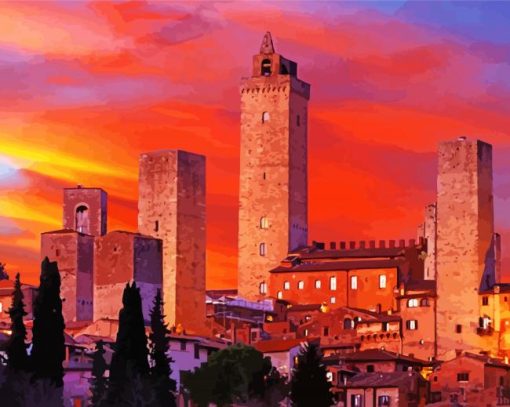 Sunset At San Gimignano Diamond Painting