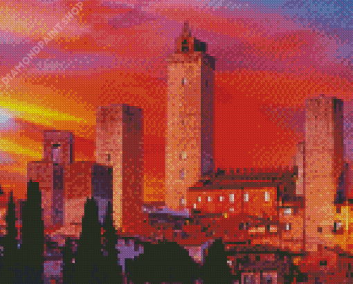 Sunset At San Gimignano Diamond Painting