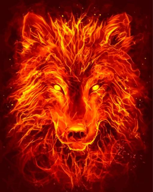 Fantasy Wolf Face On Fire With Diamond Painting