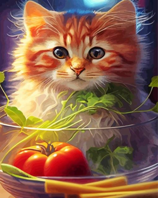 Cute Cat And Vegetables Diamond Painting