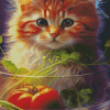 Cute Cat And Vegetables Diamond Painting