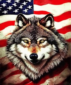 Grey Wolf And American Flag Diamond Painting