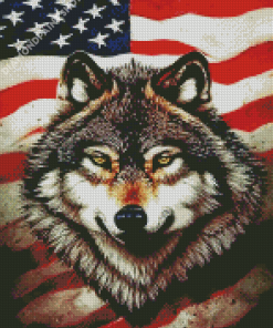 Grey Wolf And American Flag Diamond Painting