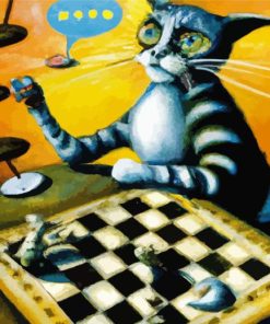 Cat Playing Chess Diamond Painting