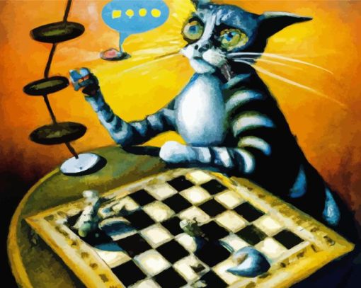 Cat Playing Chess Diamond Painting