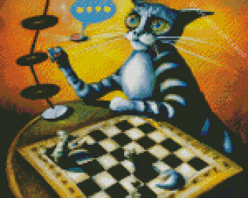 Cat Playing Chess Diamond Painting