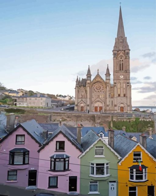 Cobh Ireland Deck Of Card Houses And Cathedral Diamond Painting