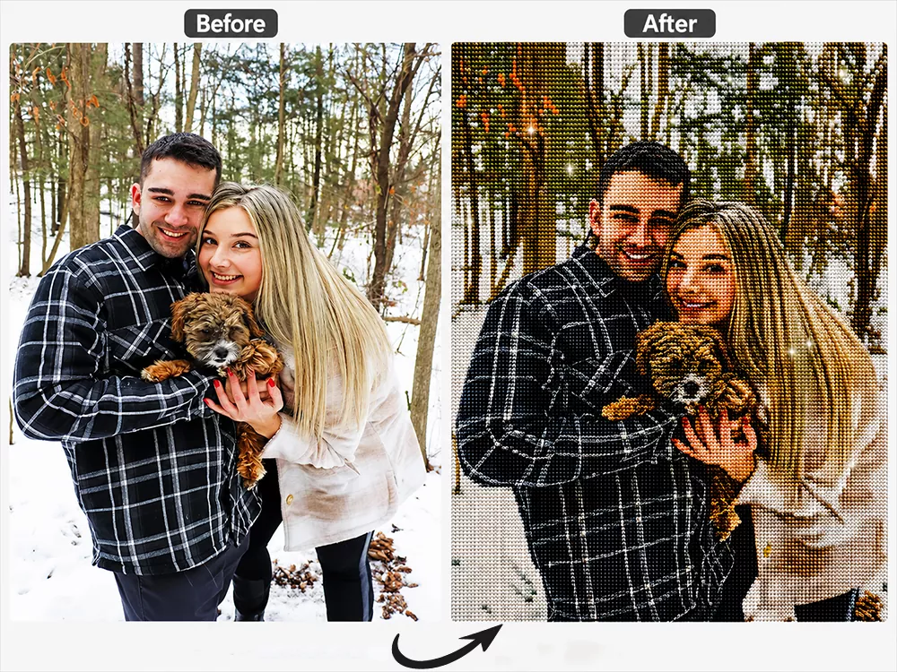 A photo turned into a custom 5D diamond painting portrait