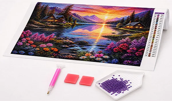 Pre-printed poured-glue 5D diamond painting canvas
